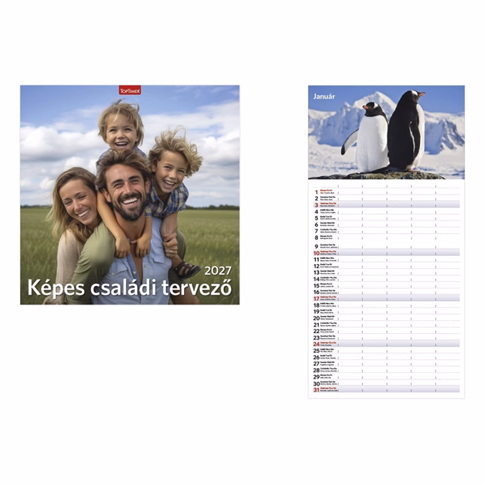 Falinaptár TOPTIMER T098 290x580mm álló Képes családi tervező 2027