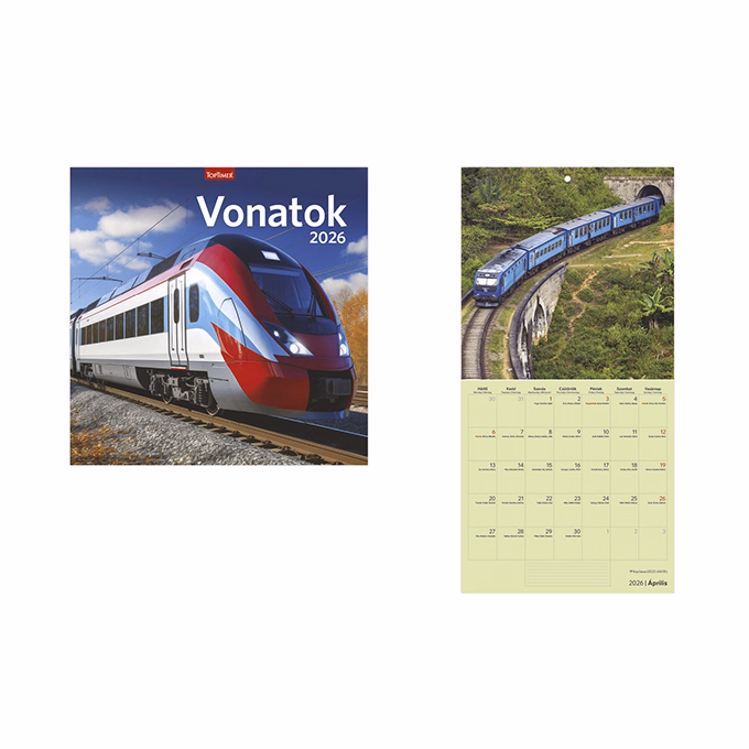 Falinaptár TOPTIMER T098 290x580mm álló Vonatok 2026.