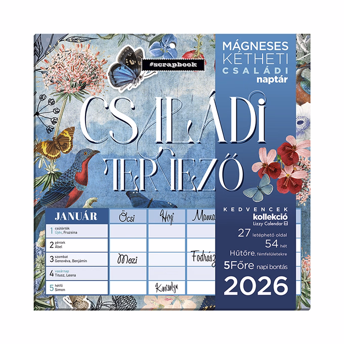 Falinaptár mágneses LIZZY CARD 220x220mm 2 hetes Anyu tervezője Scrapbook Style 2026.