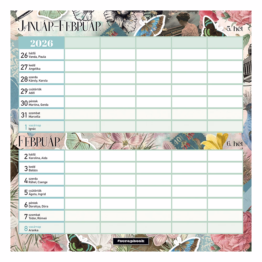 Falinaptár mágneses LIZZY CARD 220x220mm 2 hetes Anyu tervezője Scrapbook Style 2026.