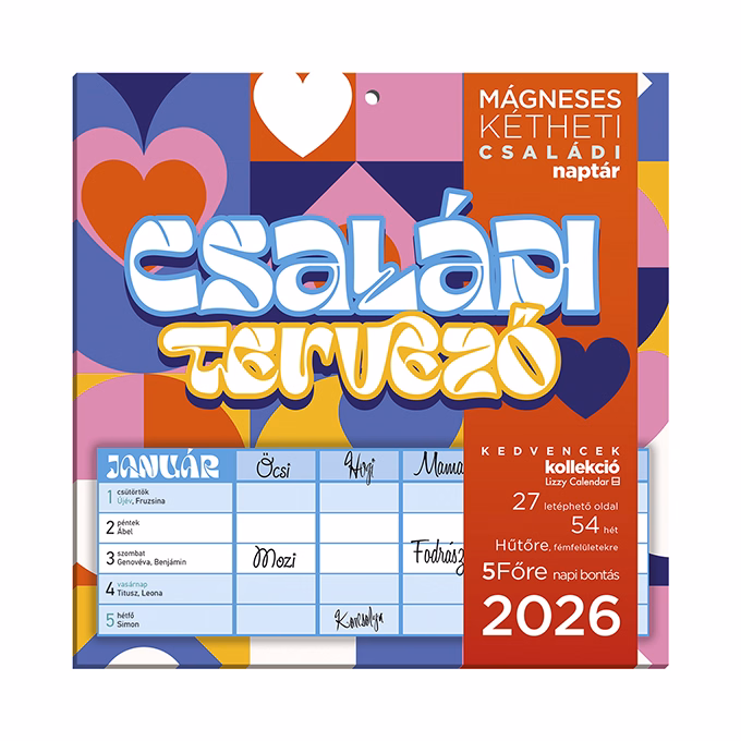 Falinaptár mágneses LIZZY CARD 220x220mm 2 hetes Családi tervező 2026.