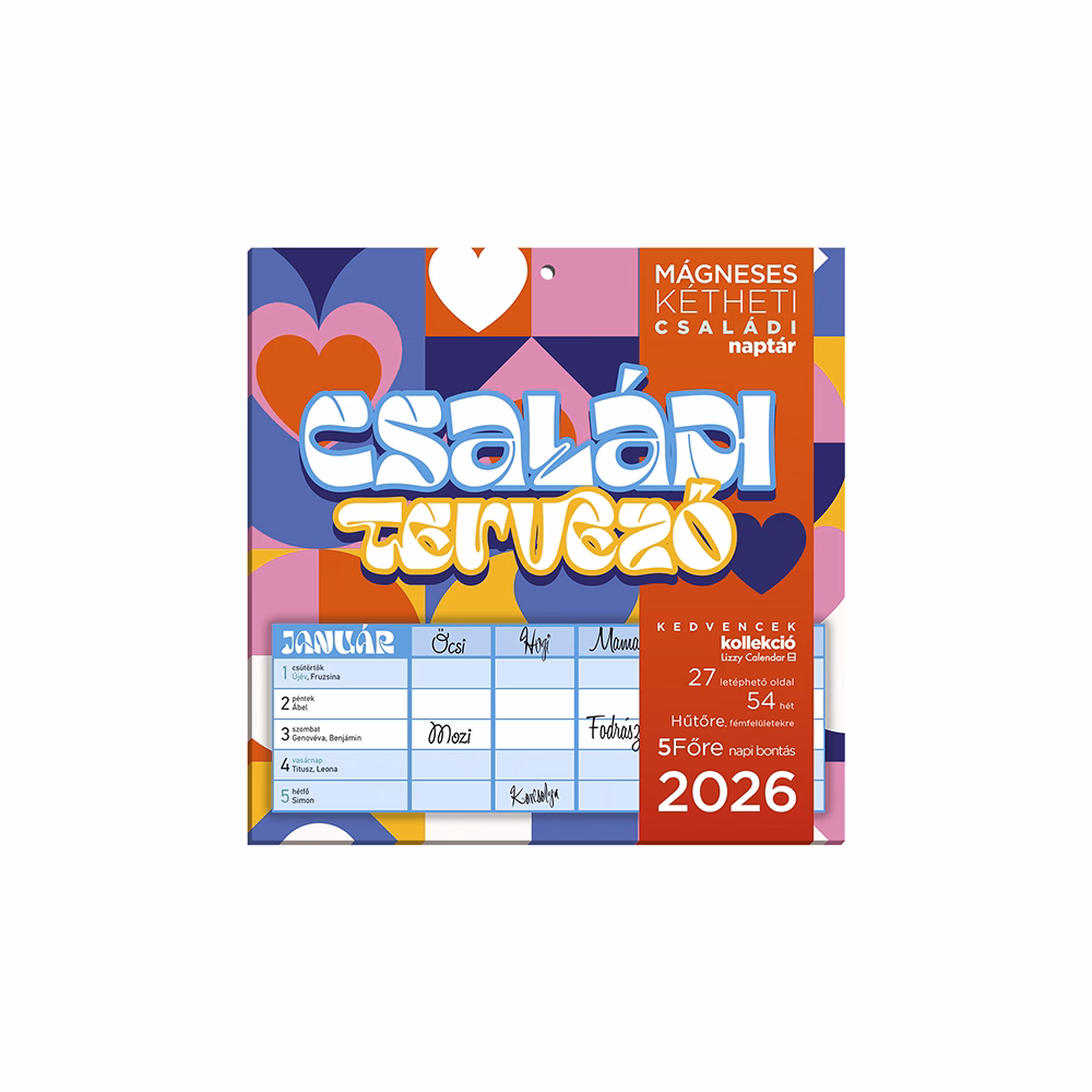 Falinaptár mágneses LIZZY CARD 220x220mm 2 hetes Családi tervező 2026.
