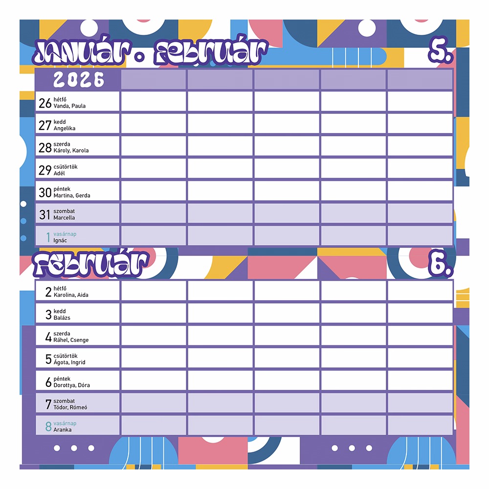 Falinaptár mágneses LIZZY CARD 220x220mm 2 hetes Családi tervező 2026.