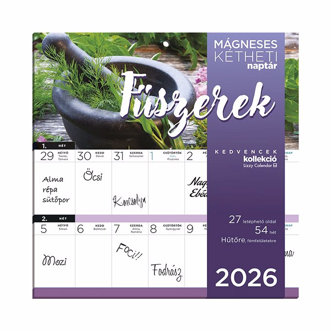 Falinaptár mágneses LIZZY CARD 220x220mm 2 hetes Fűszernövények 2026.