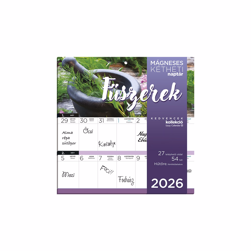 Falinaptár mágneses LIZZY CARD 220x220mm 2 hetes Fűszernövények 2026.