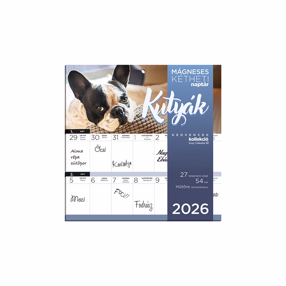 Falinaptár mágneses LIZZY CARD 220x220mm 2 hetes Kutyák 2026. Falinaptár mágneses LIZZY CARD 220x220mm 2 hetes Kutyák 2026.