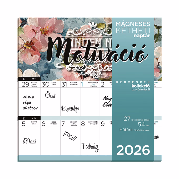 Falinaptár mágneses LIZZY CARD 220x220mm 2 hetes Motiváció 2026.