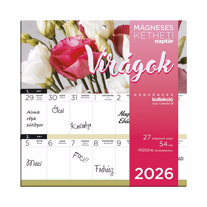 Falinaptár mágneses LIZZY CARD 220x220mm 2 hetes Virágok 2026.