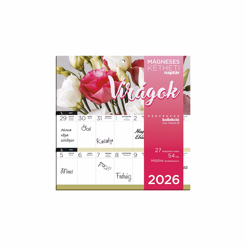 Falinaptár mágneses LIZZY CARD 220x220mm 2 hetes Virágok 2026.