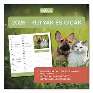 Falinaptár mágneses NEBULO 220x220mm 2 hetes Kutyák - Cicák 2026.
