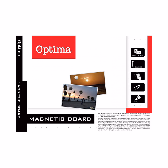 Fehértábla mágneses OPTIMA aluminium kerettel 90x120 cm