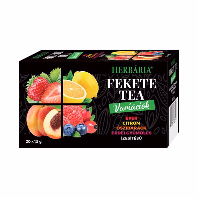 Fekete tea HERBÁRIA erdei gyümölcs-barack-citrom-eper mix 20 filter/doboz