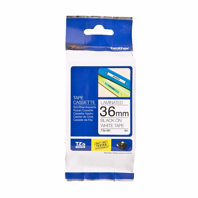 Feliratozó szalag BROTHER TZE-261 36mmx8m laminált fehér alapon fekete írásszín