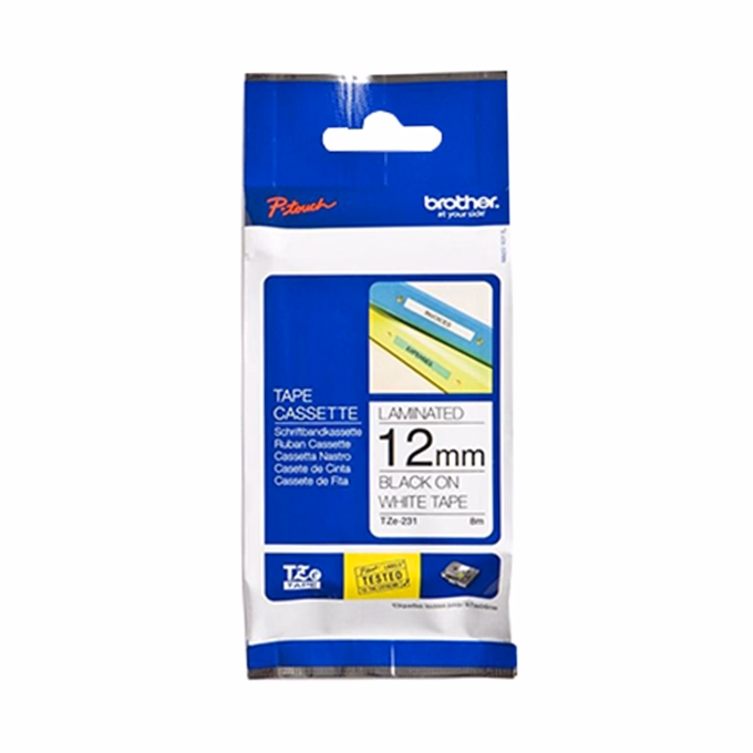 Feliratozó szalag BROTHER TZe-231 12mmx8m laminált fehér alapon fekete írásszín