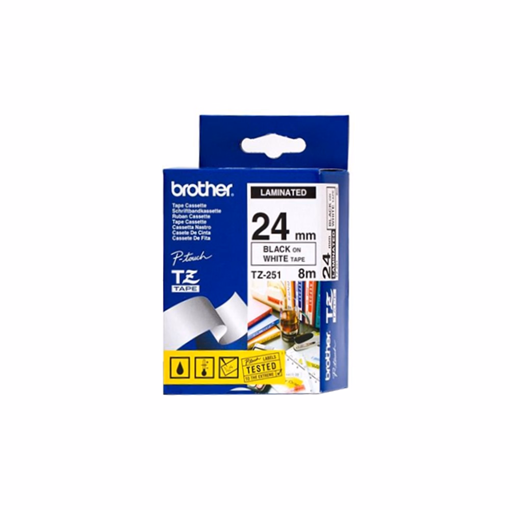Feliratozó szalag BROTHER TZe-251 24mmx8m laminált fehér alapon fekete írásszín