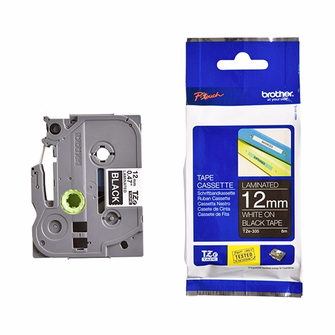 Feliratozó szalag BROTHER TZe-335 12mmx8m laminált fekete alapon fehér írásszín Feliratozó szalag BROTHER TZe-335 12mmx8m laminált fekete alapon fehér írásszín