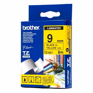 Feliratozó szalag BROTHER TZe-621 9mmx8m laminált sárga alapon fekete írásszín