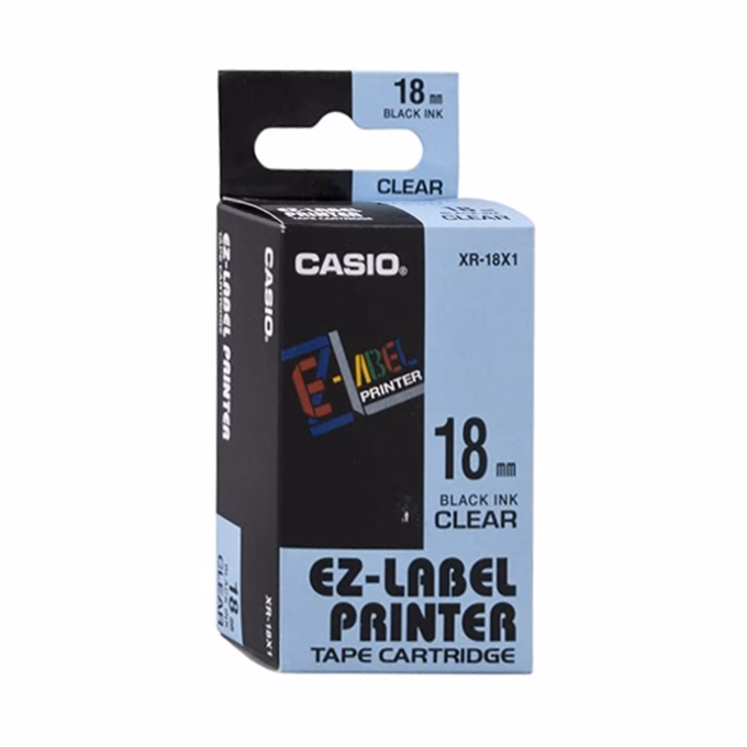 Feliratozó szalag CASIO XR 18 X1 18mm x 8m átlátszó alapon fekete írásszín