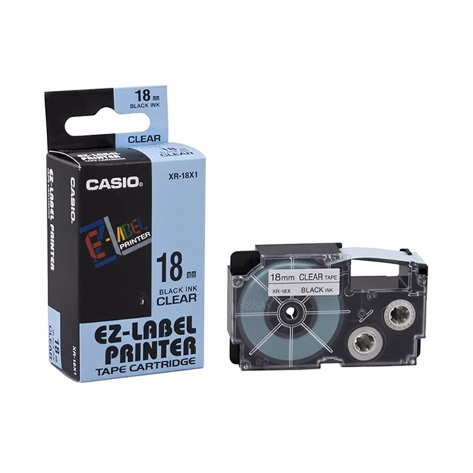 Feliratozó szalag CASIO XR 18 X1 18mm x 8m átlátszó alapon fekete írásszín