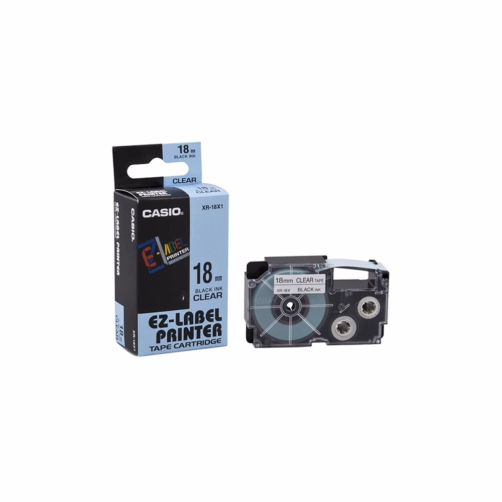 Feliratozó szalag CASIO XR 18 X1 18mm x 8m átlátszó alapon fekete írásszín