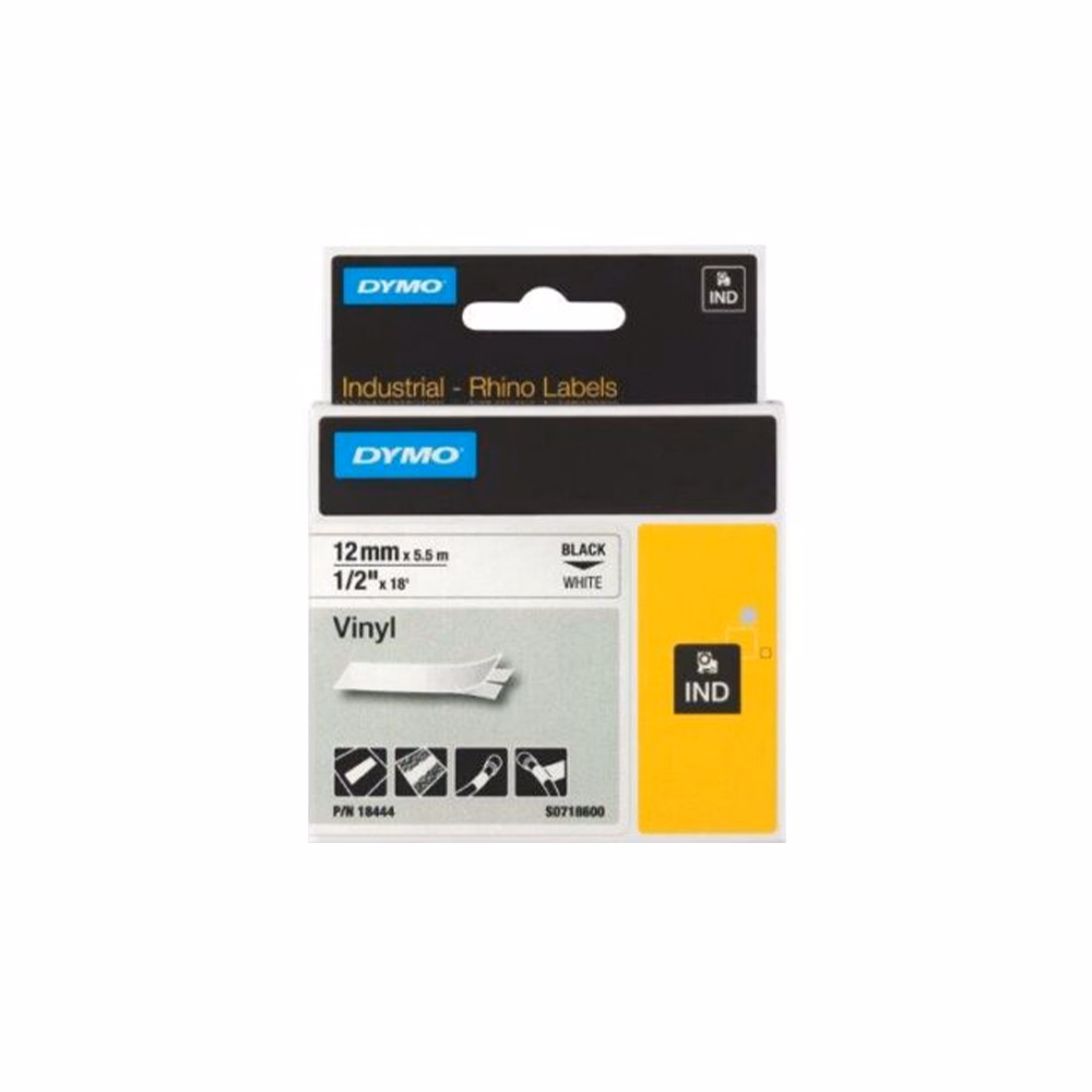 Feliratozó szalag DYMO 12mm x 5,5m vinyl fehér alapon fekete írásszín
