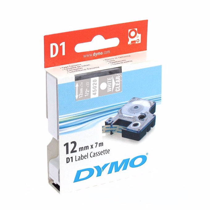 Feliratozó szalag DYMO D1 12mm x 7m átlátszó alapon fehér írásszín