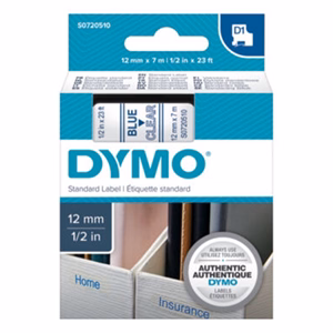 Feliratozó szalag DYMO D1 12mm x 7m átlátszó alapon kék írásszín Feliratozó szalag DYMO D1 12mm x 7m átlátszó alapon kék írásszín