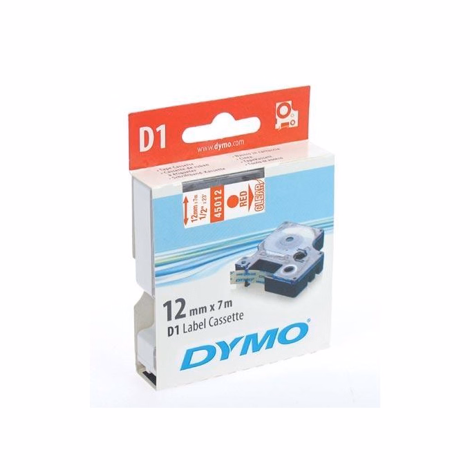 Feliratozó szalag DYMO D1 12mm x 7m átlátszó alapon piros írásszín