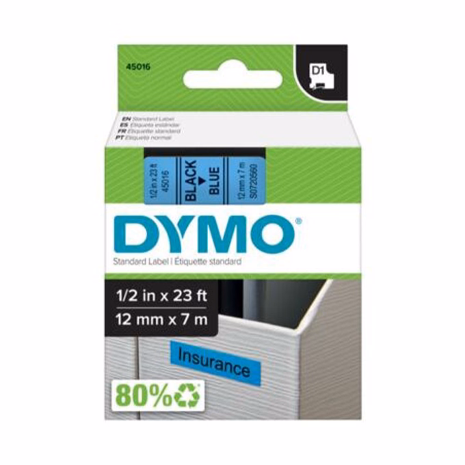 Feliratozó szalag DYMO D1 12mm x 7m kék alapon fekete írásszín