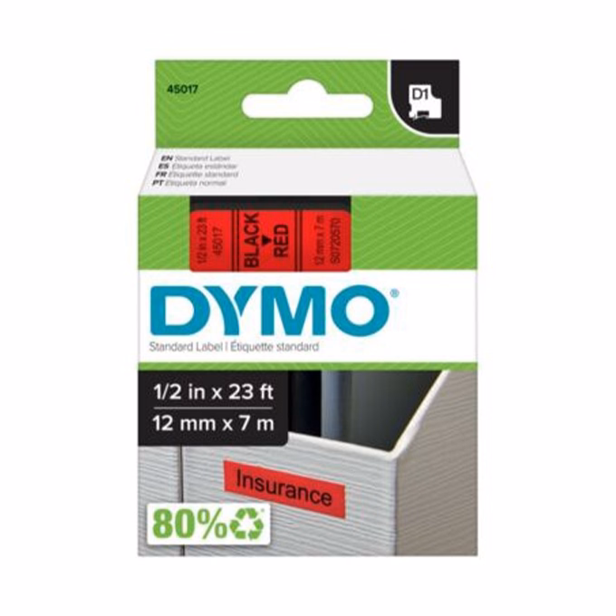 Feliratozó szalag DYMO D1 12mm x 7m piros alapon fekete írásszín