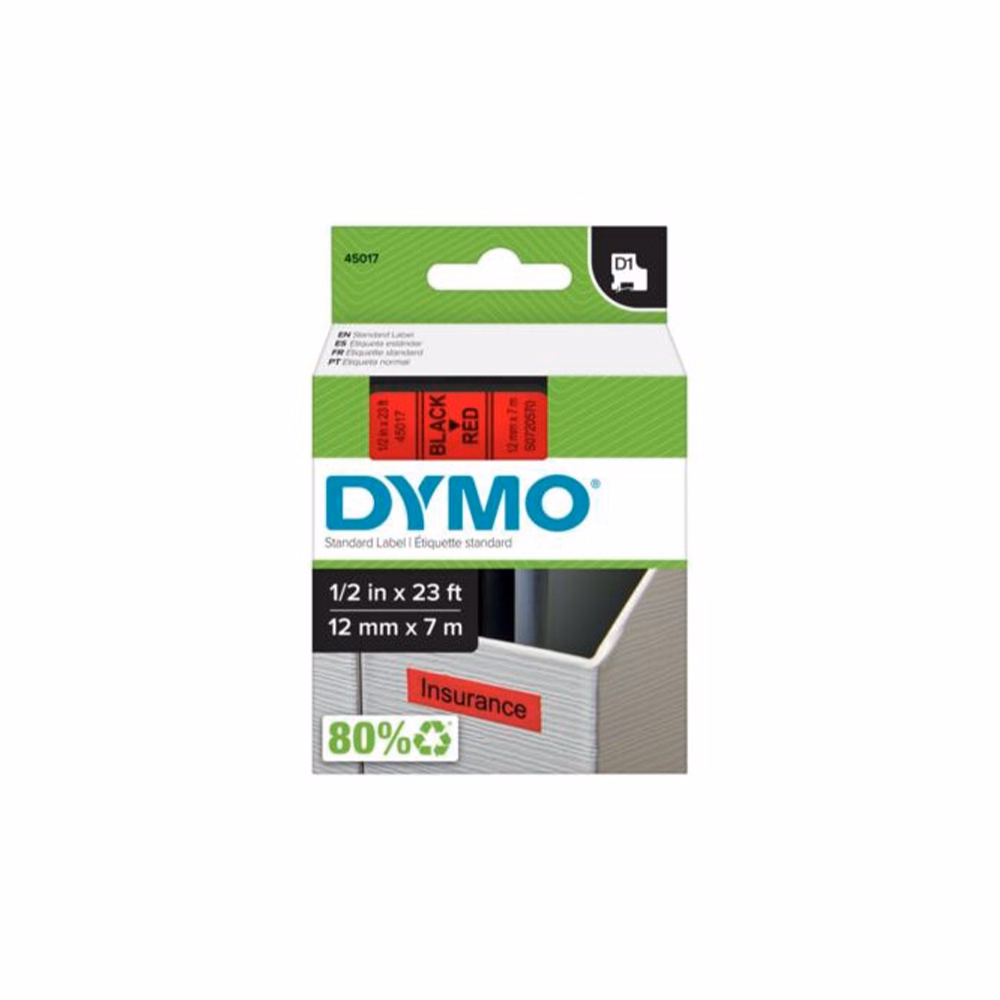 Feliratozó szalag DYMO D1 12mm x 7m piros alapon fekete írásszín