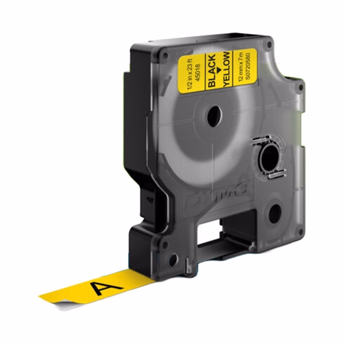 Feliratozó szalag DYMO D1 12mm x 7m sárga alapon fekete írásszín Feliratozó szalag DYMO D1 12mm x 7m sárga alapon fekete írásszín