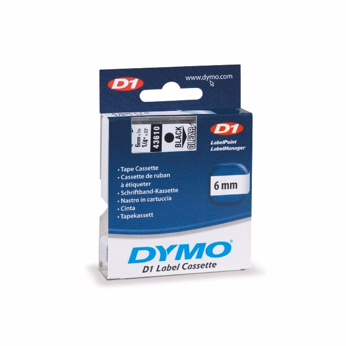Feliratozó szalag DYMO D1 6mm x 7m átlátszó alapon fekete írásszín