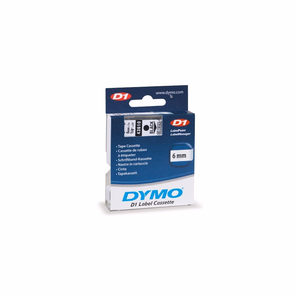 Feliratozó szalag DYMO D1 6mm x 7m átlátszó alapon fekete írásszín
