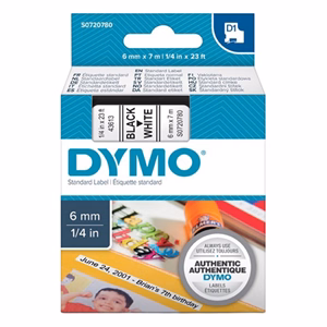 Feliratozó szalag DYMO D1 6mm x 7m fehér alapon fekete írásszín