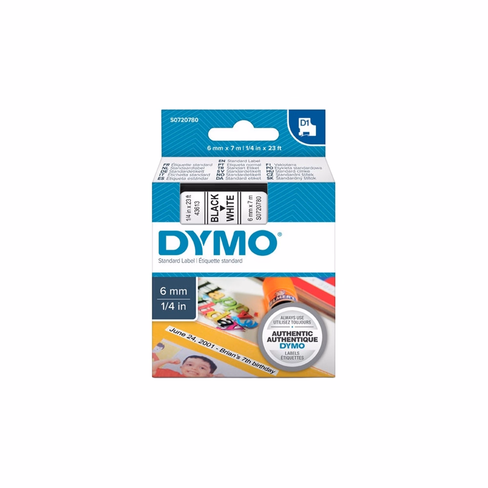 Feliratozó szalag DYMO D1 6mm x 7m fehér alapon fekete írásszín