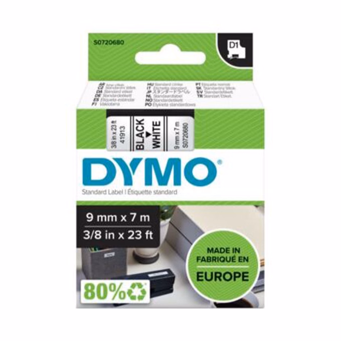 Feliratozó szalag DYMO D1 9mm x 7m fehér alapon fekete írásszín