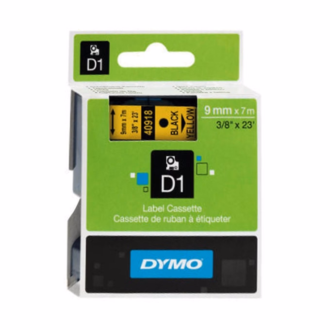 Feliratozó szalag DYMO D1 9mm x 7m sárga alapon fekete írásszín