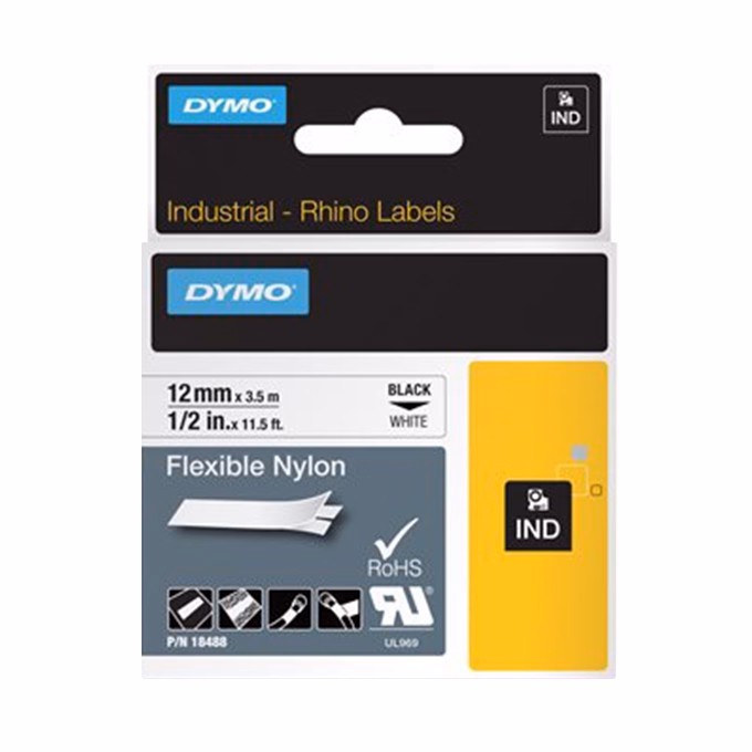 Feliratozó szalag DYMO ID1 12mm x 3,5m nylon fehér alapon fekete írásszín