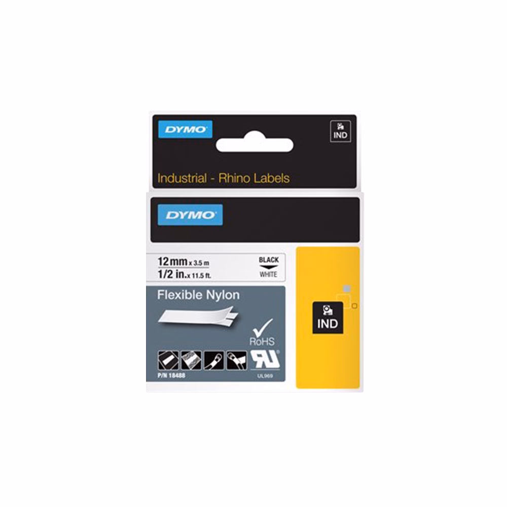 Feliratozó szalag DYMO ID1 12mm x 3,5m nylon fehér alapon fekete írásszín