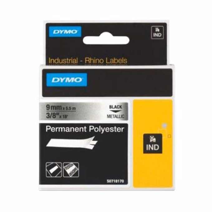 Feliratozó szalag DYMO ID1 9mm x 5,5m poliészter metál alapon fekete írásszín