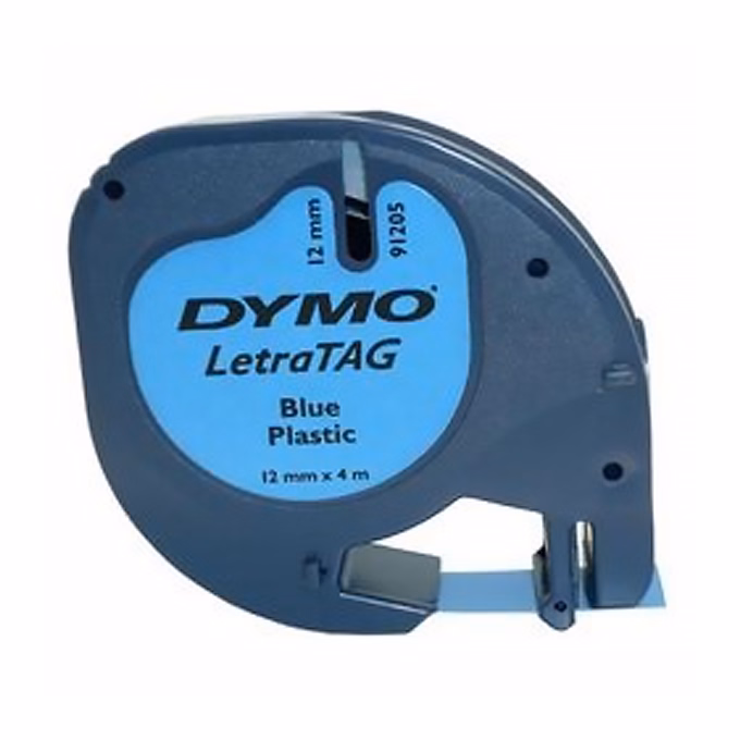 Feliratozó szalag DYMO LetraTag 12mm x 4m műanyag kék alapon fekete írásszín