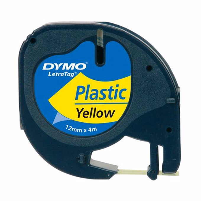 Feliratozó szalag DYMO LetraTag 12mm x 4m műanyag sárga alapon fekete írásszín