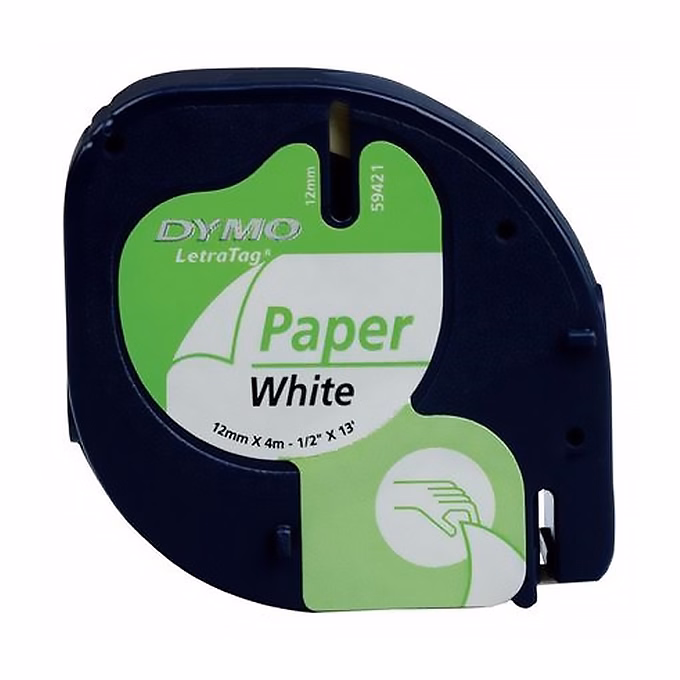 Feliratozó szalag DYMO LetraTag 12mm x 4m papír fehér alapon fekete írásszín Feliratozó szalag DYMO LetraTag 12mm x 4m papír fehér alapon fekete írásszín