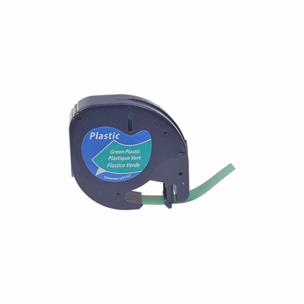 Feliratozó szalag DYMO Letra Tag 12mm x 4m műanyag zöld alapon fekete írásszín