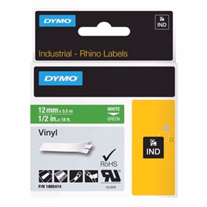 Feliratozó szalag DYMO Rhino 12mm x 5,5m PVC zöld alapon fehér írásszín