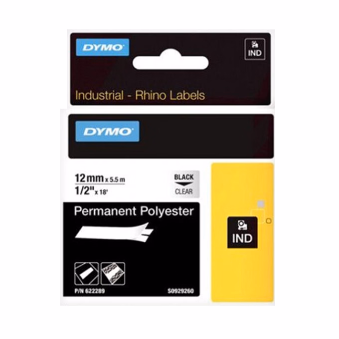 Feliratozó szalag DYMO Rhino 12mm x 5,5m poliészter átlátszó alapon fekete írásszín