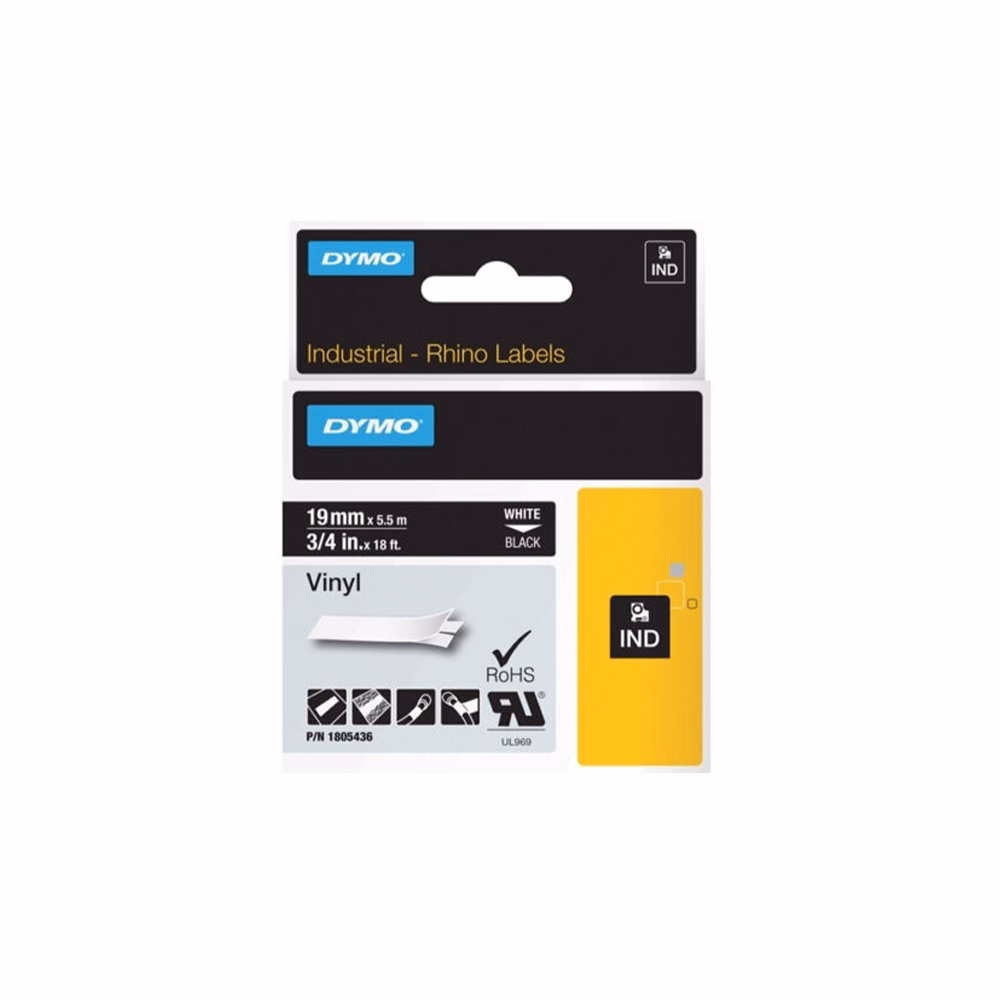 Feliratozó szalag DYMO Rhino 19mm x 5,5m PVC fekete alapon fehér írásszín