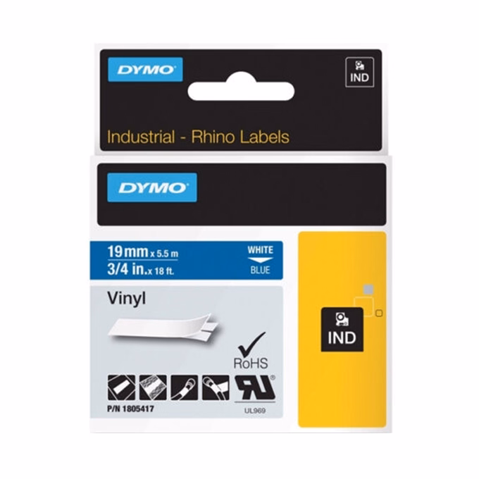 Feliratozó szalag DYMO Rhino 19mm x 5,5m PVC kék alapon fehér írásszín