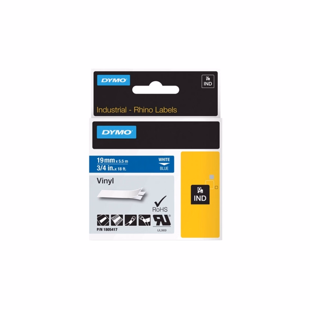 Feliratozó szalag DYMO Rhino 19mm x 5,5m PVC kék alapon fehér írásszín